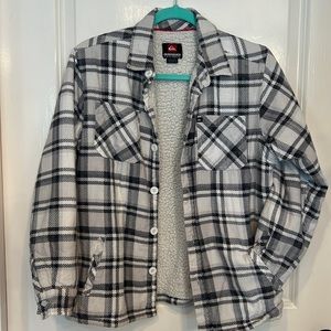 Quicksilver fleece lined flannel shirt jacket, quilted sleeves, boys Sz L